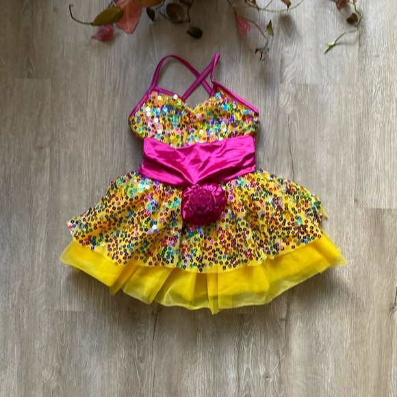 Weissman Dance Costume Sz MC Child’s M Sequin Tiered Dress Leotard Recital Tutu - Picture 2 of 7